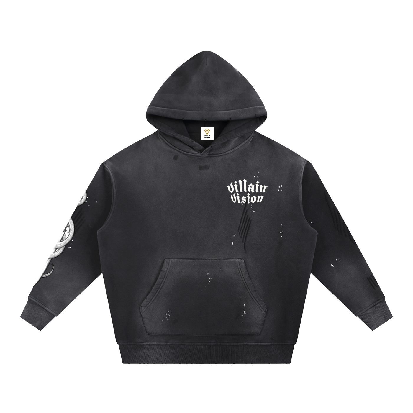 Vintage Washed Frayed Fleece Hoodie "Necessary Evil" Edition