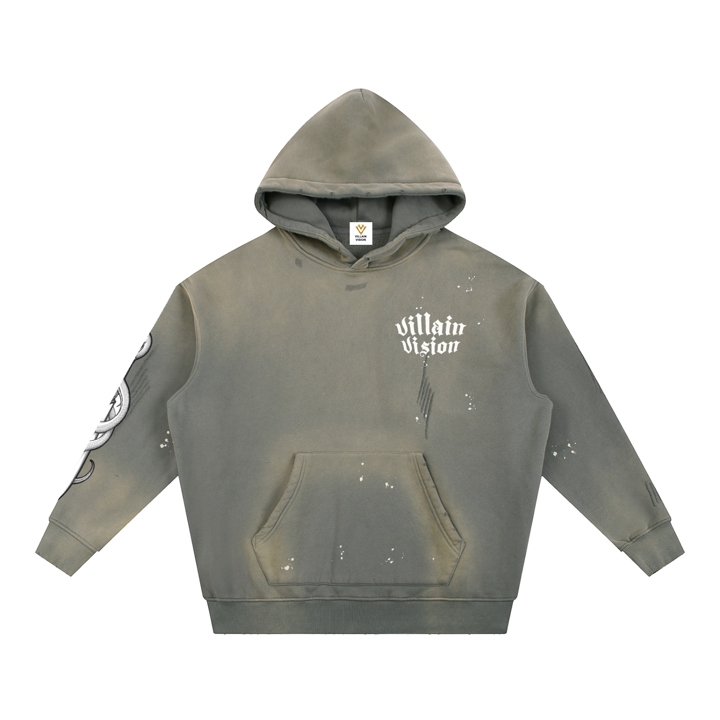 Vintage Washed Frayed Fleece Hoodie "Necessary Evil" Edition