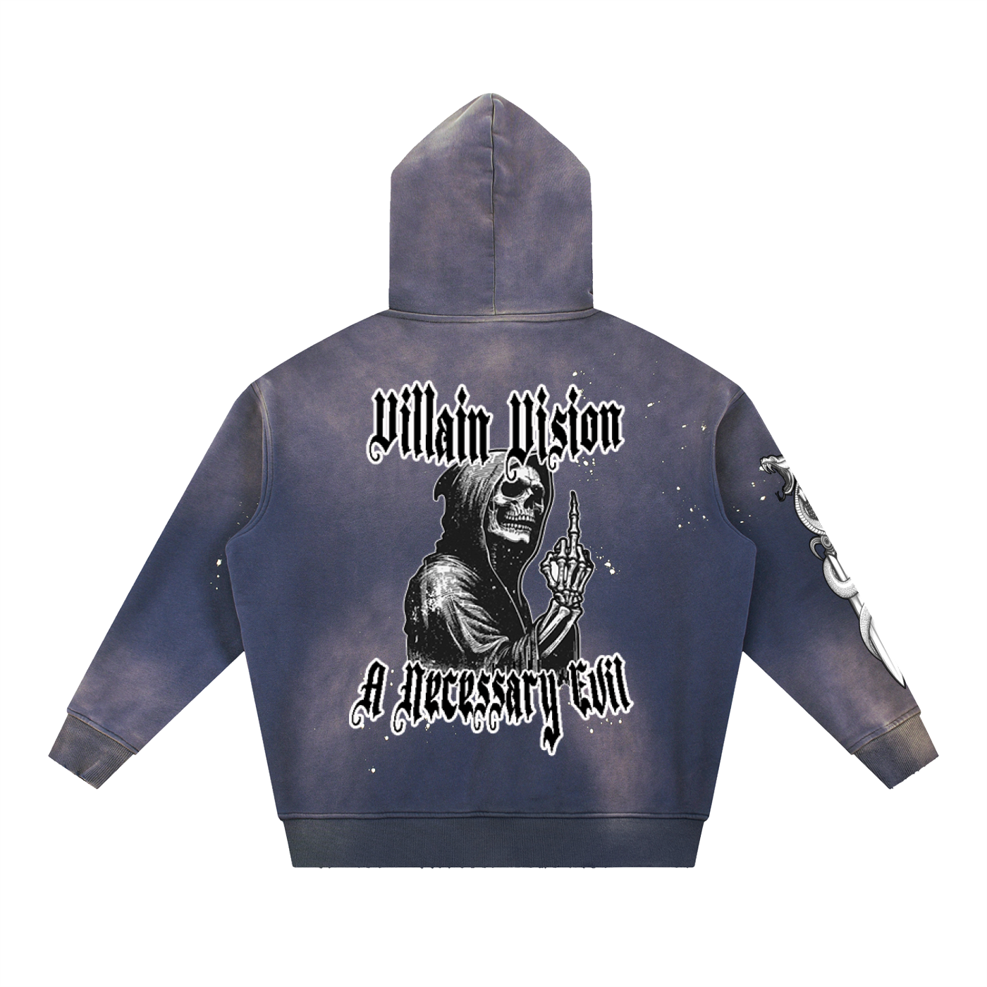 Vintage Washed Frayed Fleece Hoodie "Necessary Evil" Edition