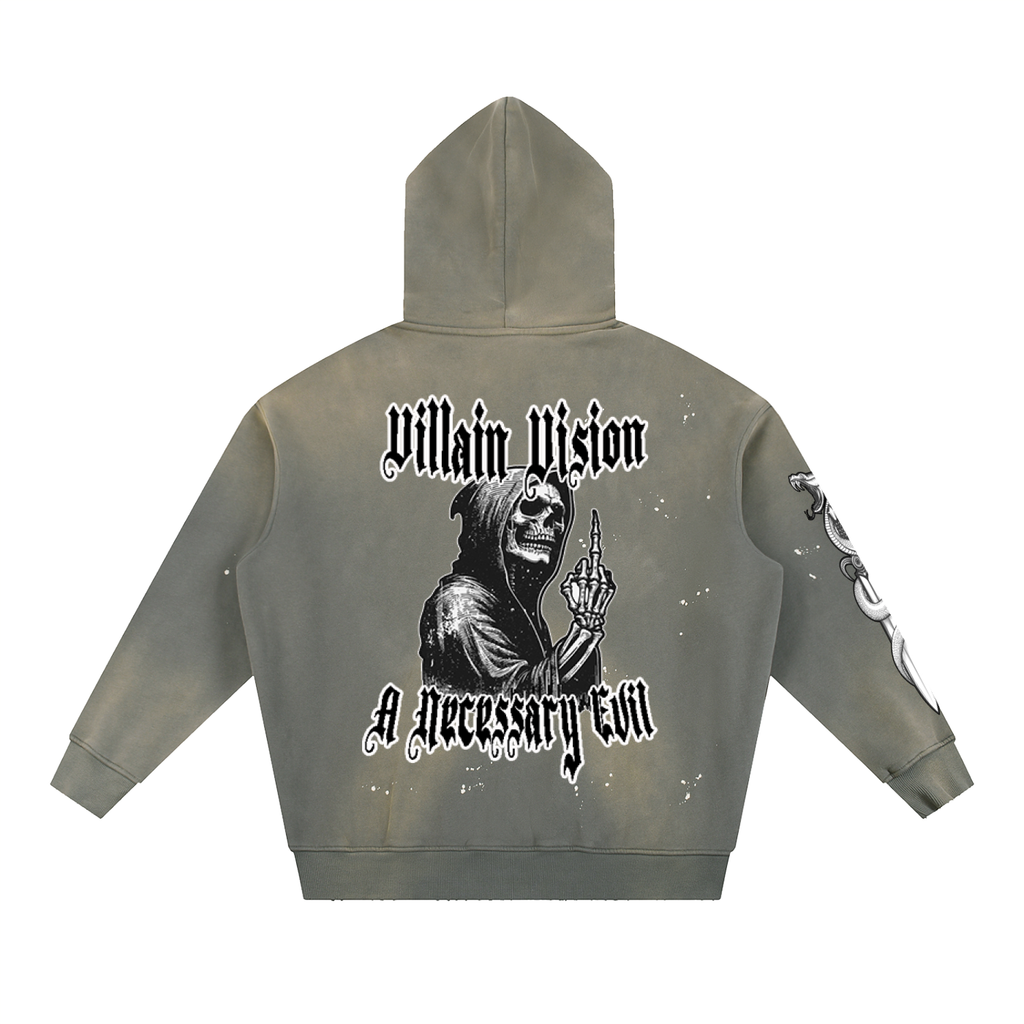 Vintage Washed Frayed Fleece Hoodie "Necessary Evil" Edition