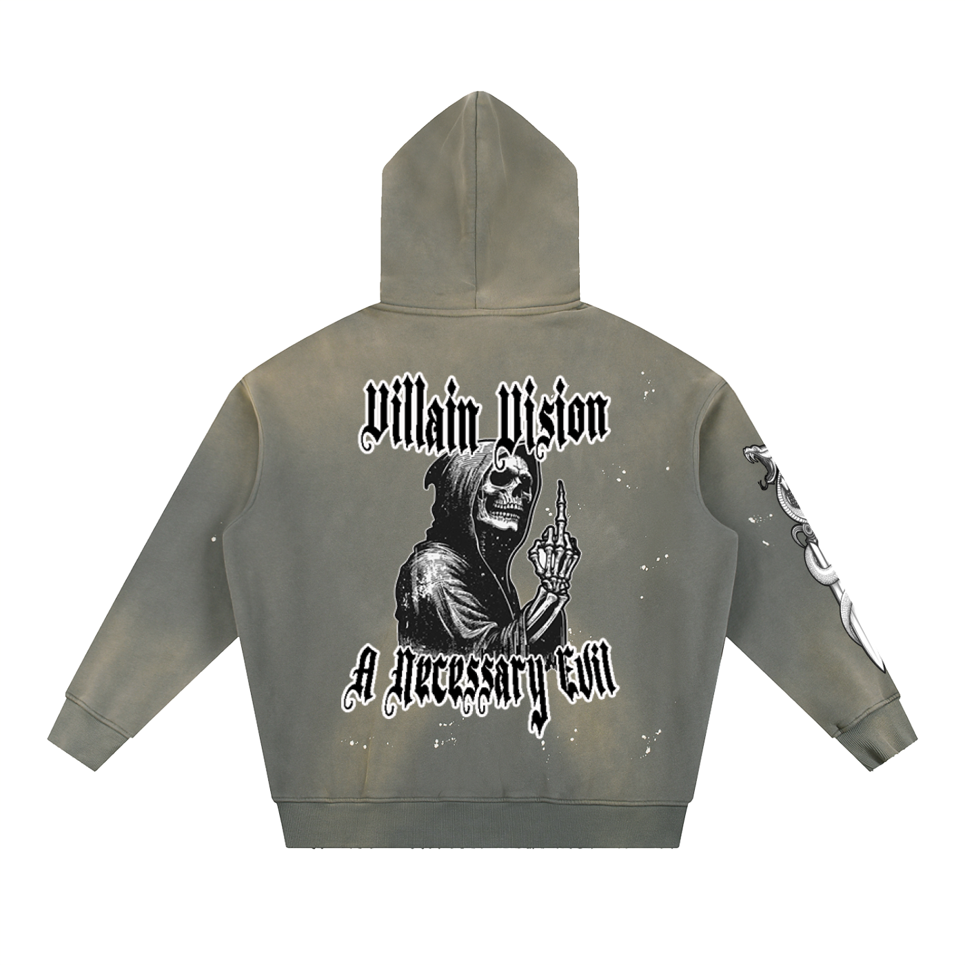 Vintage Washed Frayed Fleece Hoodie "Necessary Evil" Edition