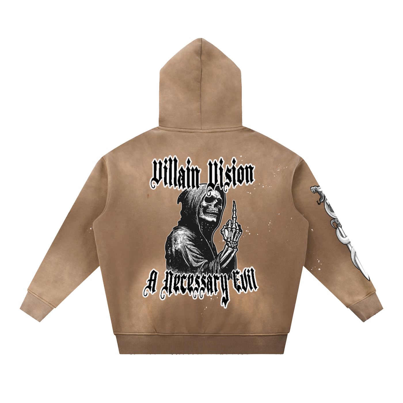 Vintage Washed Frayed Fleece Hoodie "Necessary Evil" Edition
