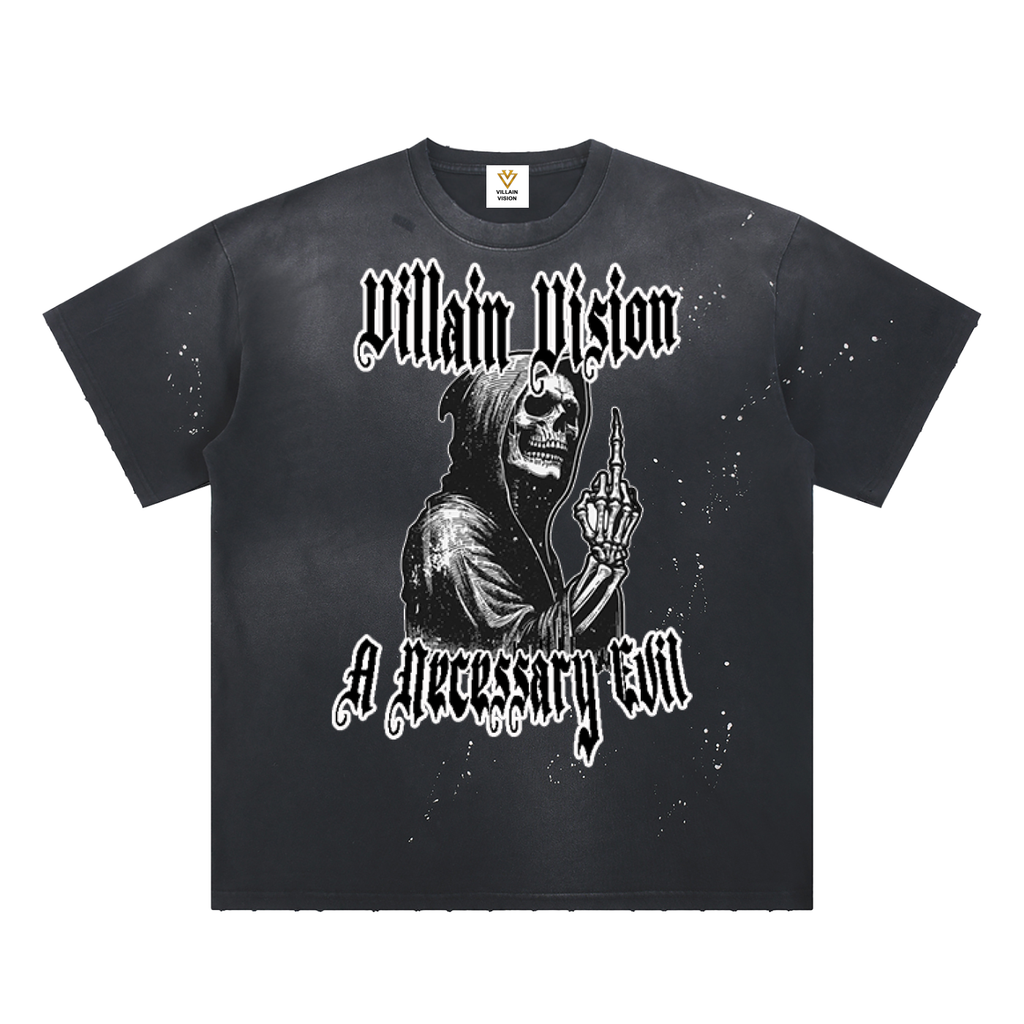 Hand-Frayed Sunfade Paint Splatter T-Shirt "Necessary Evil" Edition