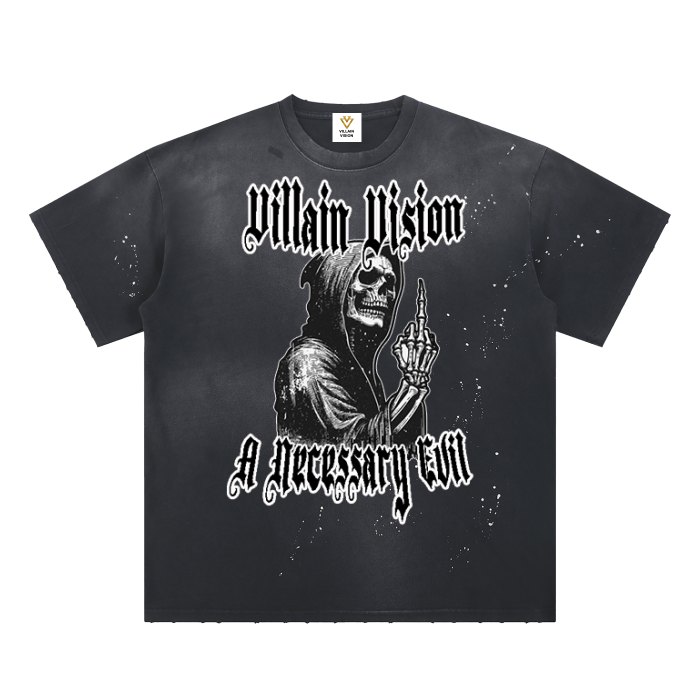 Hand-Frayed Sunfade Paint Splatter T-Shirt "Necessary Evil" Edition