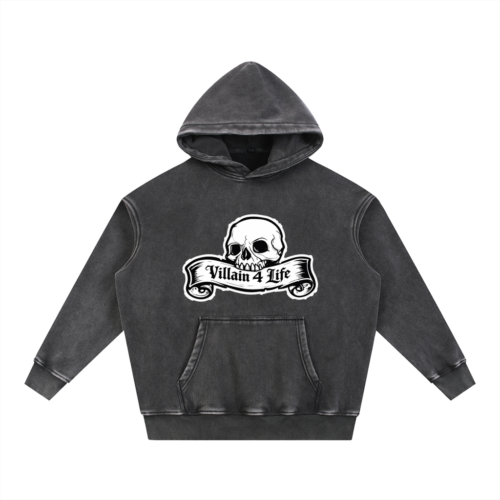 "Villain 4 Life" Snow Wash Fleece Oversize Hoodie