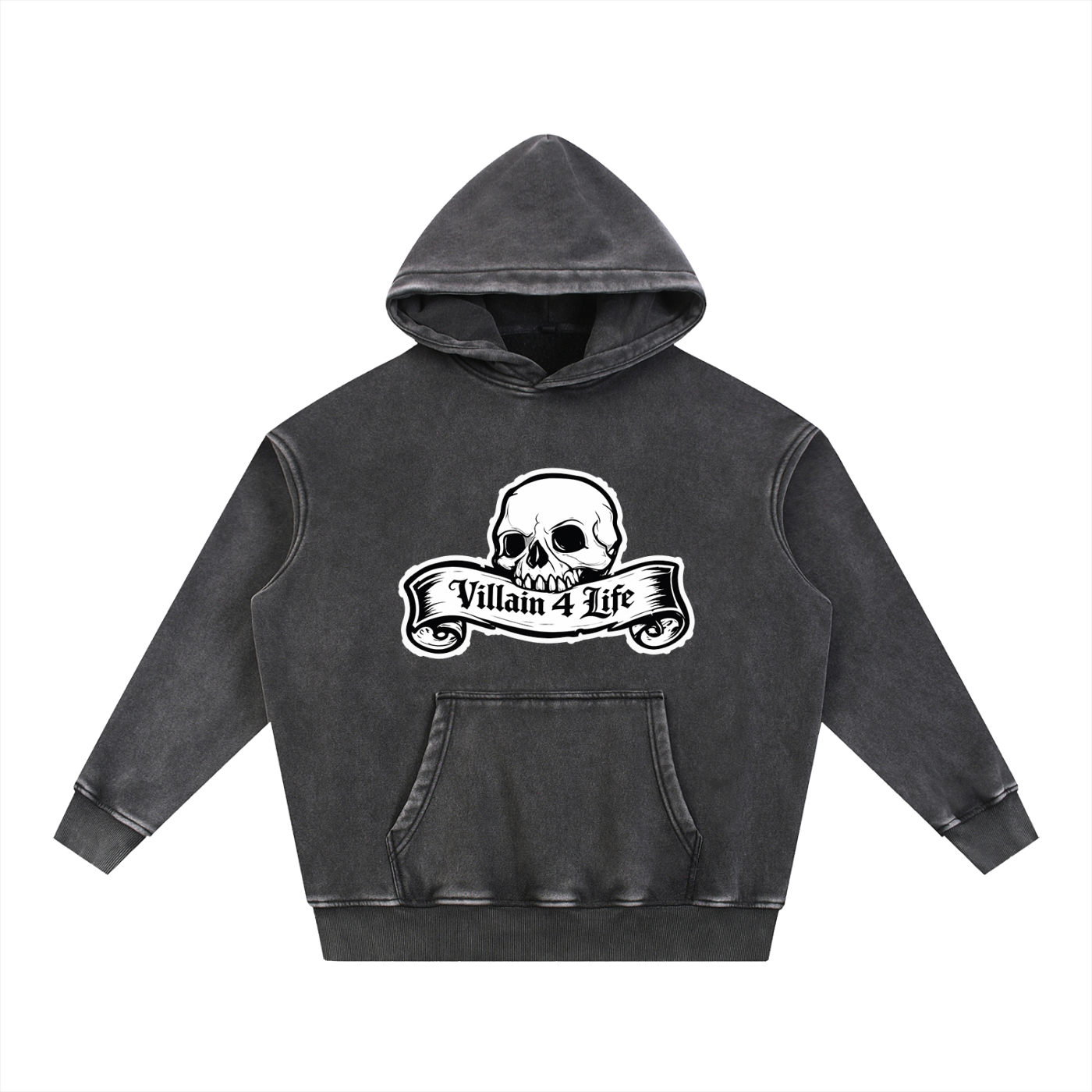 "Villain 4 Life" Snow Wash Fleece Oversize Hoodie