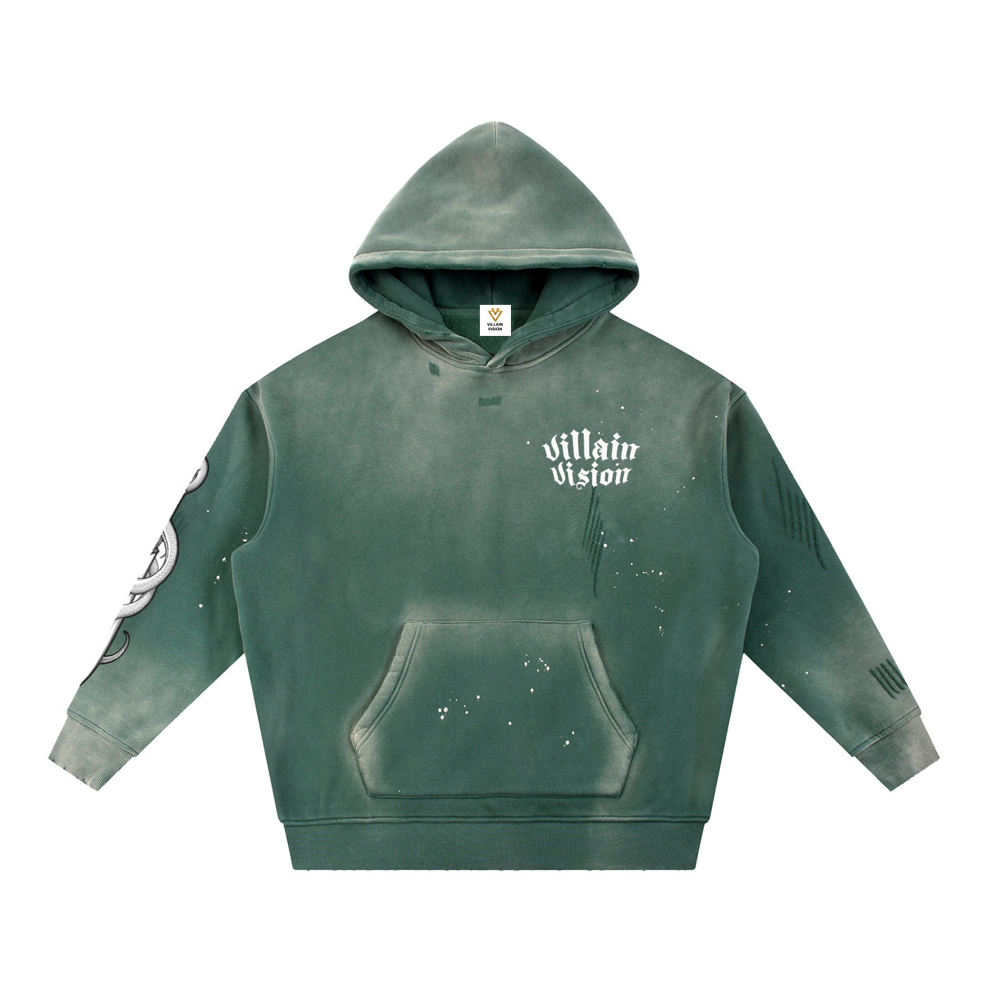 Vintage Washed Frayed Fleece Hoodie "Necessary Evil" Edition