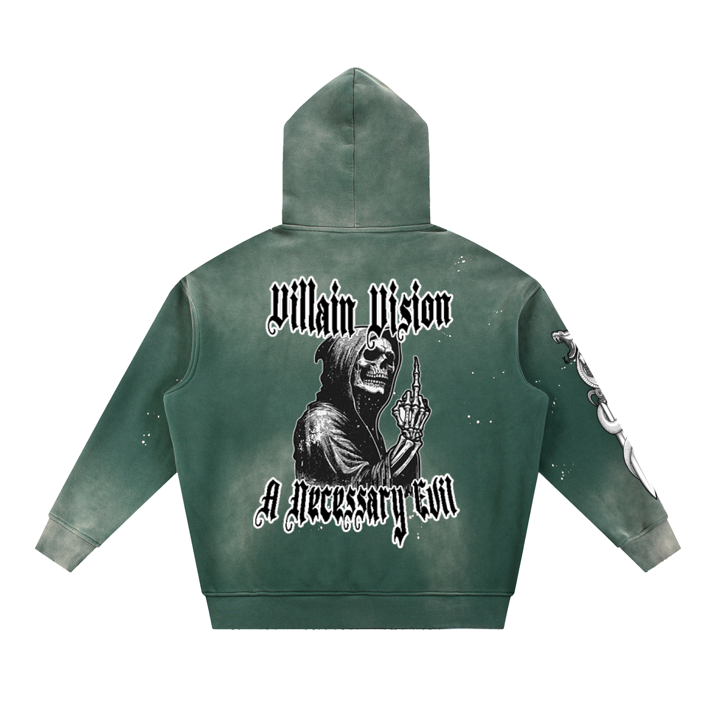 Vintage Washed Frayed Fleece Hoodie "Necessary Evil" Edition