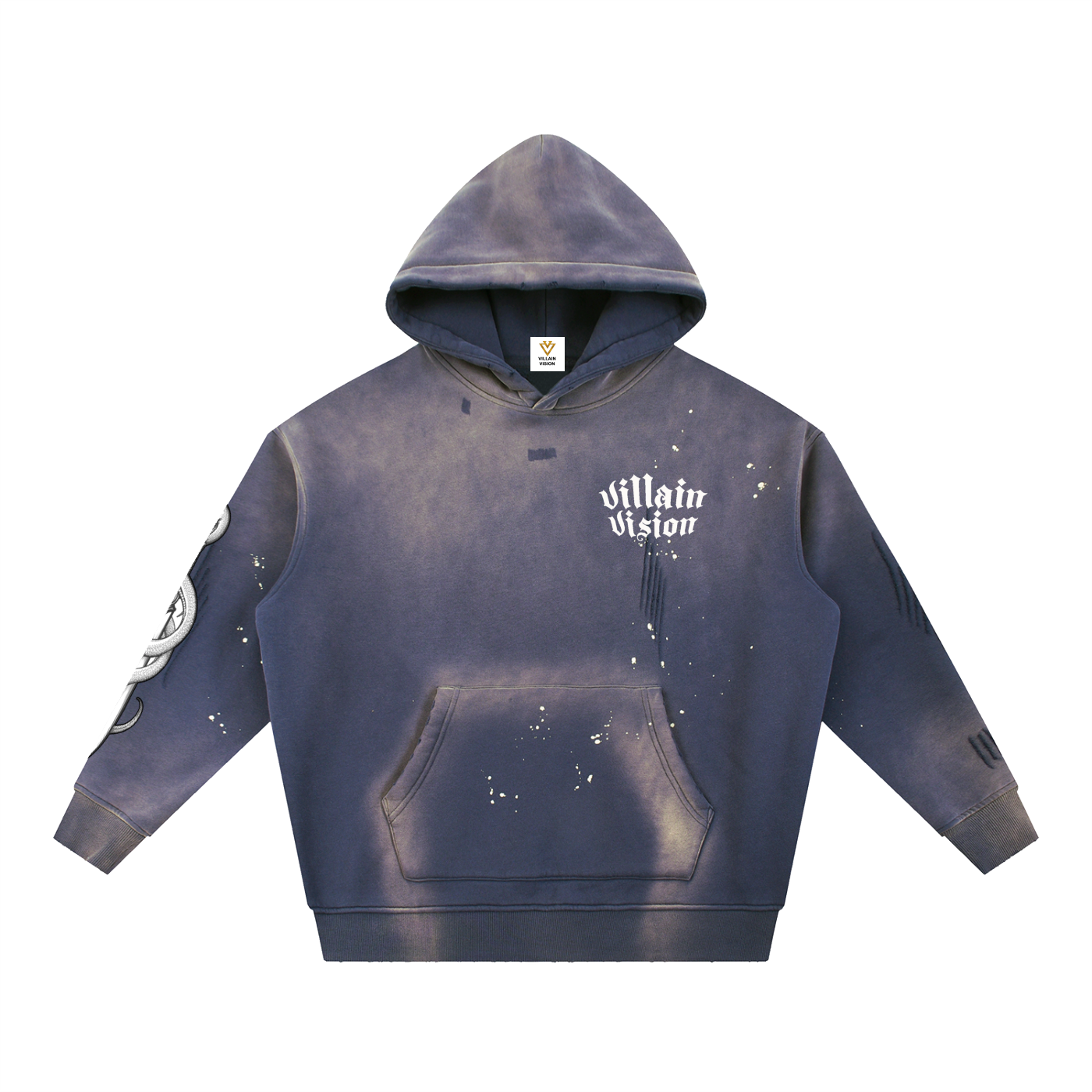 Vintage Washed Frayed Fleece Hoodie "Necessary Evil" Edition