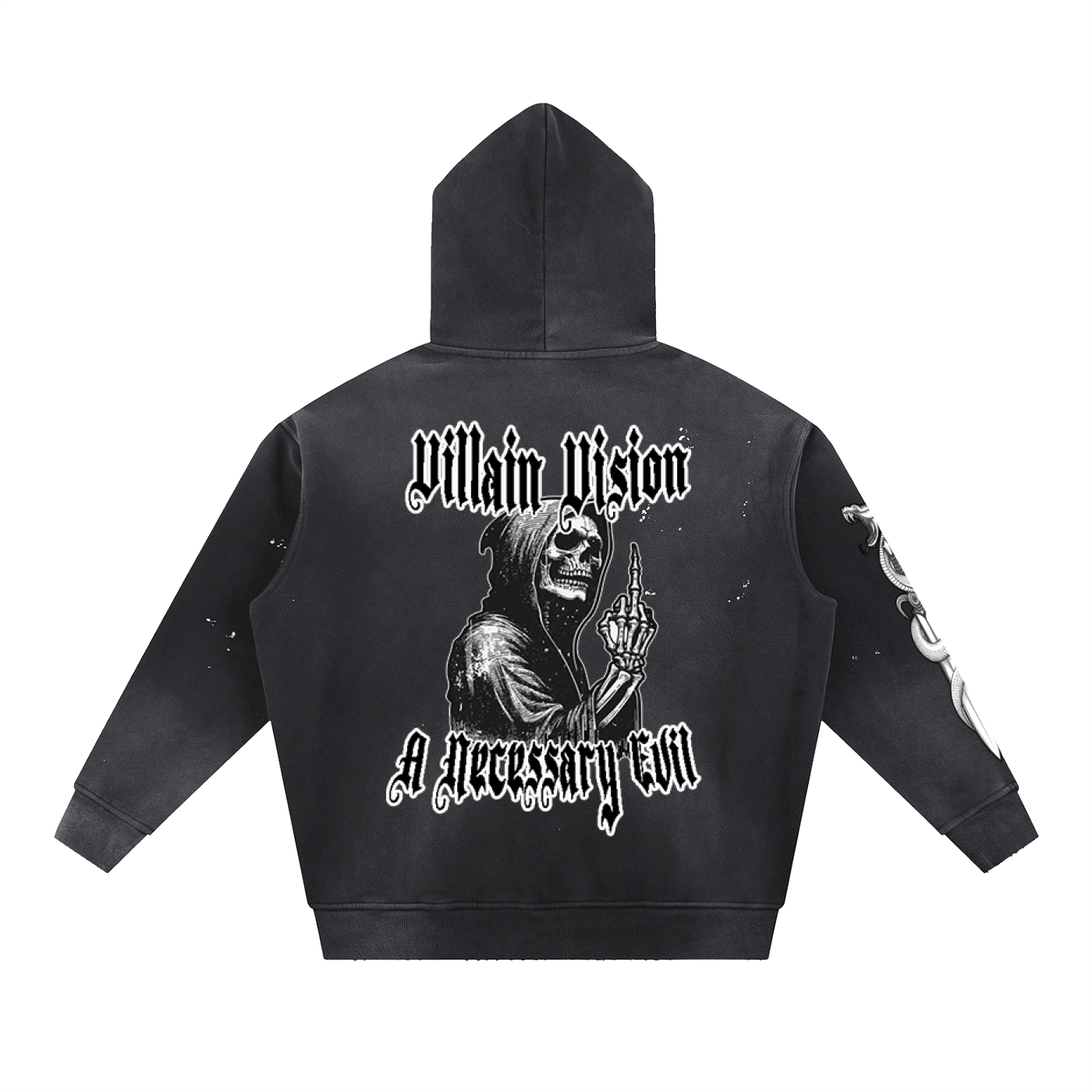 Vintage Washed Frayed Fleece Hoodie "Necessary Evil" Edition